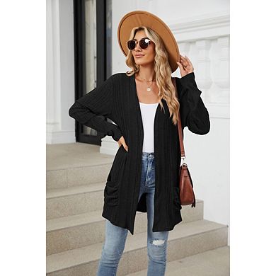 Women's Casual Long Sweater Fashion Long Sleeve Pocket Cardigan Clothing