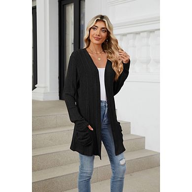 Women's Casual Long Sweater Fashion Long Sleeve Pocket Cardigan Clothing