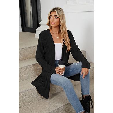 Women's Casual Long Sweater Fashion Long Sleeve Pocket Cardigan Clothing