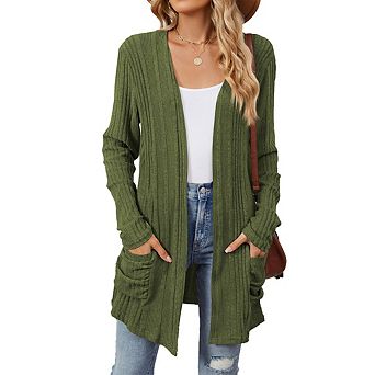 Women's Casual Long Sweater Fashion Long Sleeve Pocket Cardigan Clothing