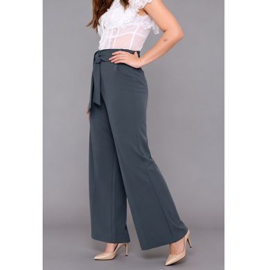 Womens Plus Size Wide Leg Dress Pants Comfy High Waisted Belted Lounge Pants for Office Work