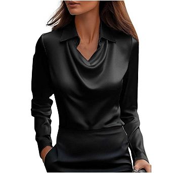 Women's Fashionable Blouse Shirt Long Sleeves Draped Collar Tops Clothing