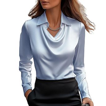 Women's Fashionable Blouse Shirt Long Sleeves Draped Collar Tops Clothing