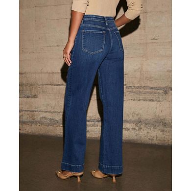 Womens Wide Leg Jeans High Waisted Straight Leg Stretchy Vitange Y2K Loose Denim Pants with Pockets