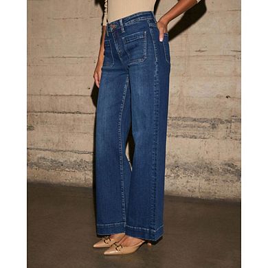 Womens Wide Leg Jeans High Waisted Straight Leg Stretchy Vitange Y2K Loose Denim Pants with Pockets