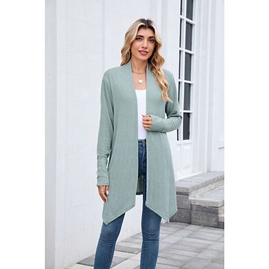 Womens Draped Front Open Cardigan Knit Casual Long Sleeve Soft Lightweight Cardigan Sweaters