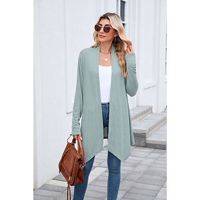 Womens Draped Front Open Cardigan Knit Casual Long Sleeve Soft Lightweight Cardigan Sweaters