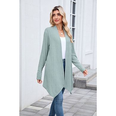 Womens Draped Front Open Cardigan Knit Casual Long Sleeve Soft Lightweight Cardigan Sweaters