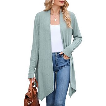 Womens Draped Front Open Cardigan Knit Casual Long Sleeve Soft Lightweight Cardigan Sweaters