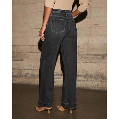 Womens Wide Leg Jeans High Waisted Straight Leg Stretchy Vitange Y2K Loose Denim Pants with Pockets