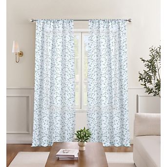 Laura Ashley Swirley 2-Pack Blossom Print Sheer Window Curtain Panels