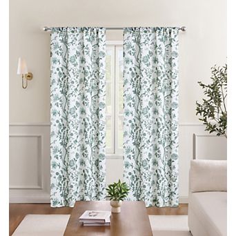 Laura Ashley Bird Garden 2-Pack Linen Blend Window Curtain Panels