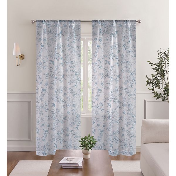 LAURA ASHLEY ウィンターリリー　カーテン　2枚セット　大窓 Laura Ashley Barnett 2-Pack Metallic Sheer Window Curtain Panels