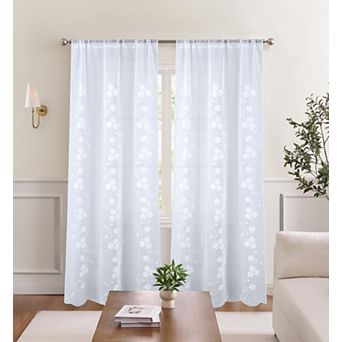 Laura Ashley Telford 2-Pack Embroidered Scalloped Window Curtain Panels