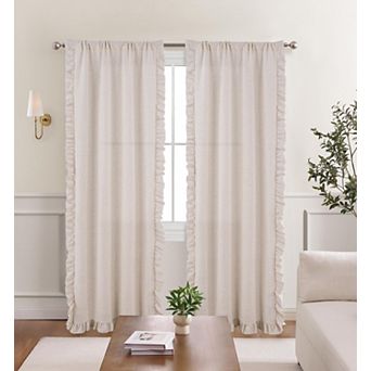 Laura Ashley Seville 2-Pack Linen Ruffle Window Curtain Panels