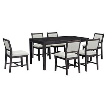 Whisen Mid-Century 7 pc Dining Table Set for 6 with Wood Table and Comfy Upholstered Chairs