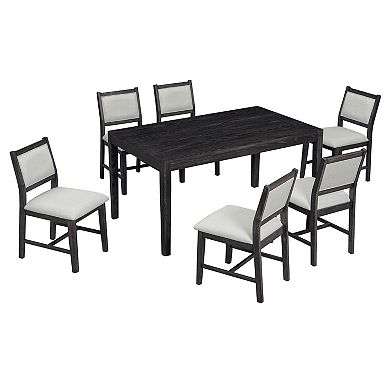 Whisen Mid-Century 7-Piece Dining Table Set for 6 with Wood Table and Comfy Upholstered Chairs
