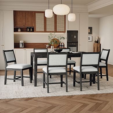 Whisen Mid-Century 7-Piece Dining Table Set for 6 with Wood Table and Comfy Upholstered Chairs
