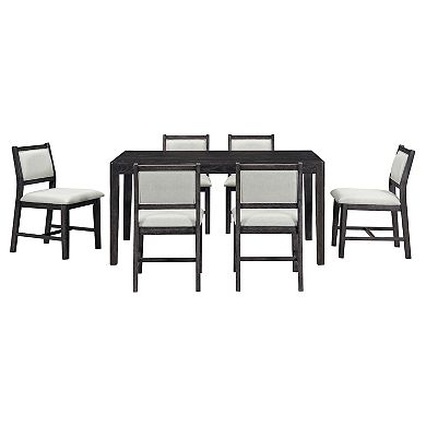 Whisen Mid-Century 7-Piece Dining Table Set for 6 with Wood Table and Comfy Upholstered Chairs