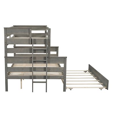 Whisen Wood Twin over Full Bunk Bed with Twin Size Trundle