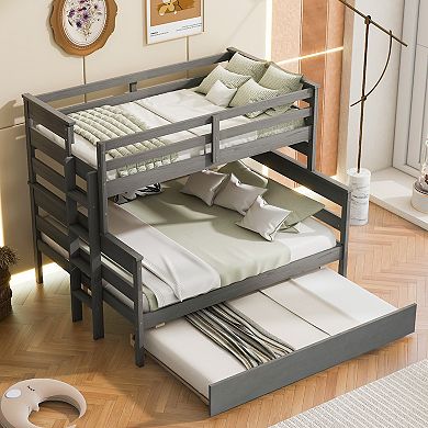 Whisen Wood Twin over Full Bunk Bed with Twin Size Trundle
