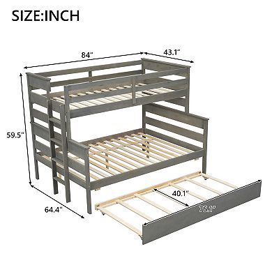 Whisen Wood Twin over Full Bunk Bed with Twin Size Trundle