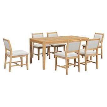 Whisen Mid-Century 7 pc Dining Table Set for 6 with Wood Table and Comfy Upholstered Chairs
