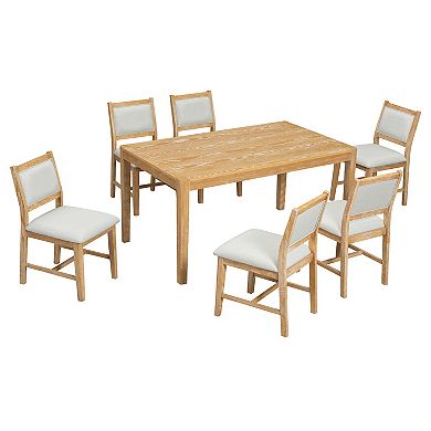 Whisen Mid-Century 7-Piece Dining Table Set for 6 with Wood Table and Comfy Upholstered Chairs