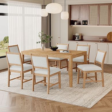 Whisen Mid-Century 7-Piece Dining Table Set for 6 with Wood Table and Comfy Upholstered Chairs