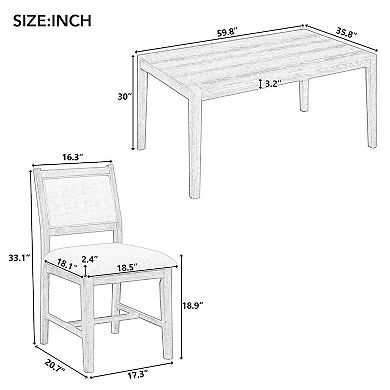 Whisen Mid-Century 7-Piece Dining Table Set for 6 with Wood Table and Comfy Upholstered Chairs