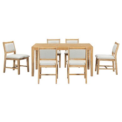 Whisen Mid-Century 7-Piece Dining Table Set for 6 with Wood Table and Comfy Upholstered Chairs