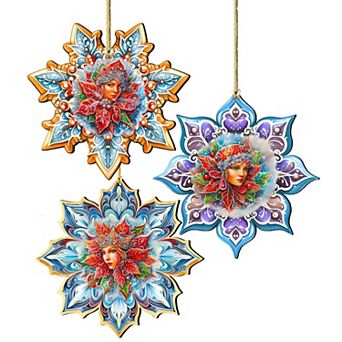 Snow Queen Snowflake Wooden Ornaments set of 3 by G. Debrekht - Christmas Decor