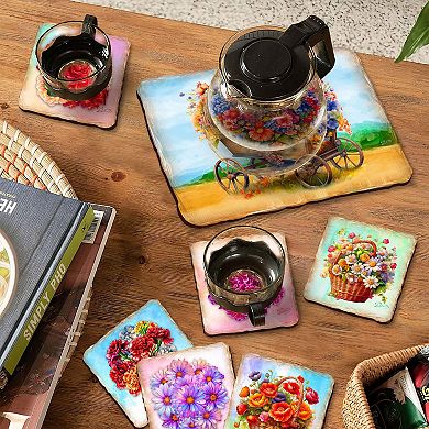 Bouquet of Flowers Wooden Cork Placemat and Coasters Gift Set of 7 by Nature Wonders