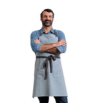 Bib Apron with Pockets - Pinstriped