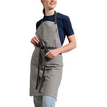 Bib Apron with Pockets - Pinstriped