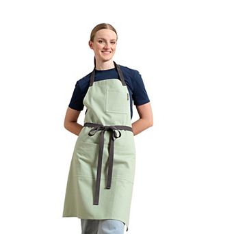 Bib Apron with Pockets - Pinstriped