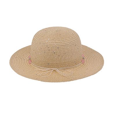 Girls Elli by Capelli Fine Paper Braid Floppy Hat with Heart Beaded Trim