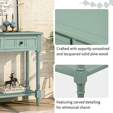 Console Table with Two Drawers and Storage Shelf