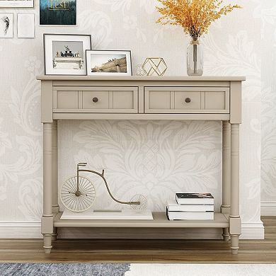 Console Table with Two Drawers and Storage Shelf