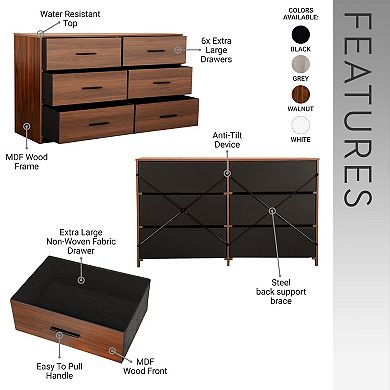 6-Drawer Dresser with Large Fabric Drawers