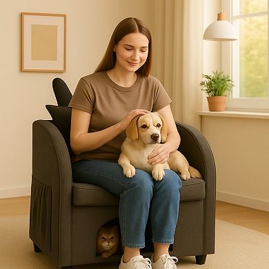 Bunny-Ear Pet-Friendly Armchair with Built-in Cat & Dog Hideaway