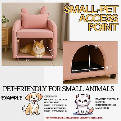 Bunny-Ear Pet-Friendly Armchair with Built-in Cat & Dog Hideaway