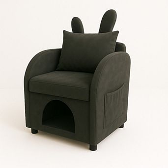 Bunny-Ear Pet-Friendly Armchair with Built-in Cat & Dog Hideaway