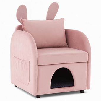Bunny-Ear Pet-Friendly Armchair with Built-in Cat & Dog Hideaway