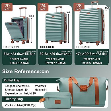 Luggage Sets 5 Piece with USB Port, Spinner Wheels, Duffel Bag and Toiletry Bag