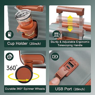 Luggage Sets 5 Piece with USB Port, Spinner Wheels, Duffel Bag and Toiletry Bag