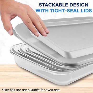 SereneLife High Borosilicate Glass Bakeware Set - Rectangular with BPA-Free Lids - 4 Pieces