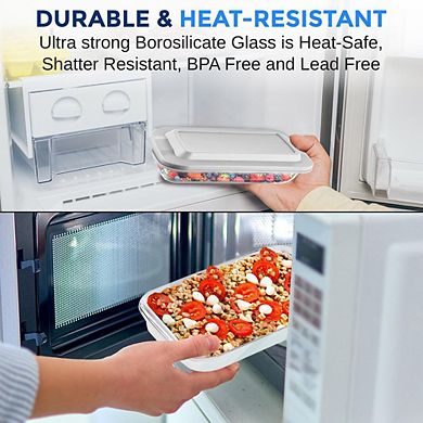 SereneLife High Borosilicate Glass Bakeware Set - Rectangular with BPA-Free Lids - 4 Pieces