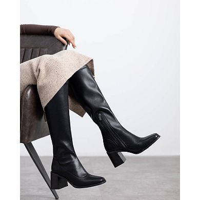 XTI Women's Block Heel Stretchy Tall Boots 144715