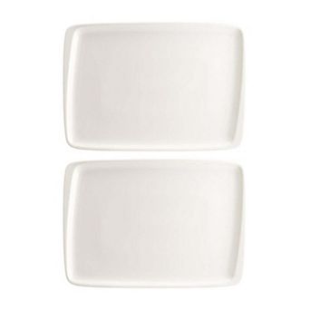 Moove 9" x 6" Rectangular Warm White Porcelain Plate (Set of 2)